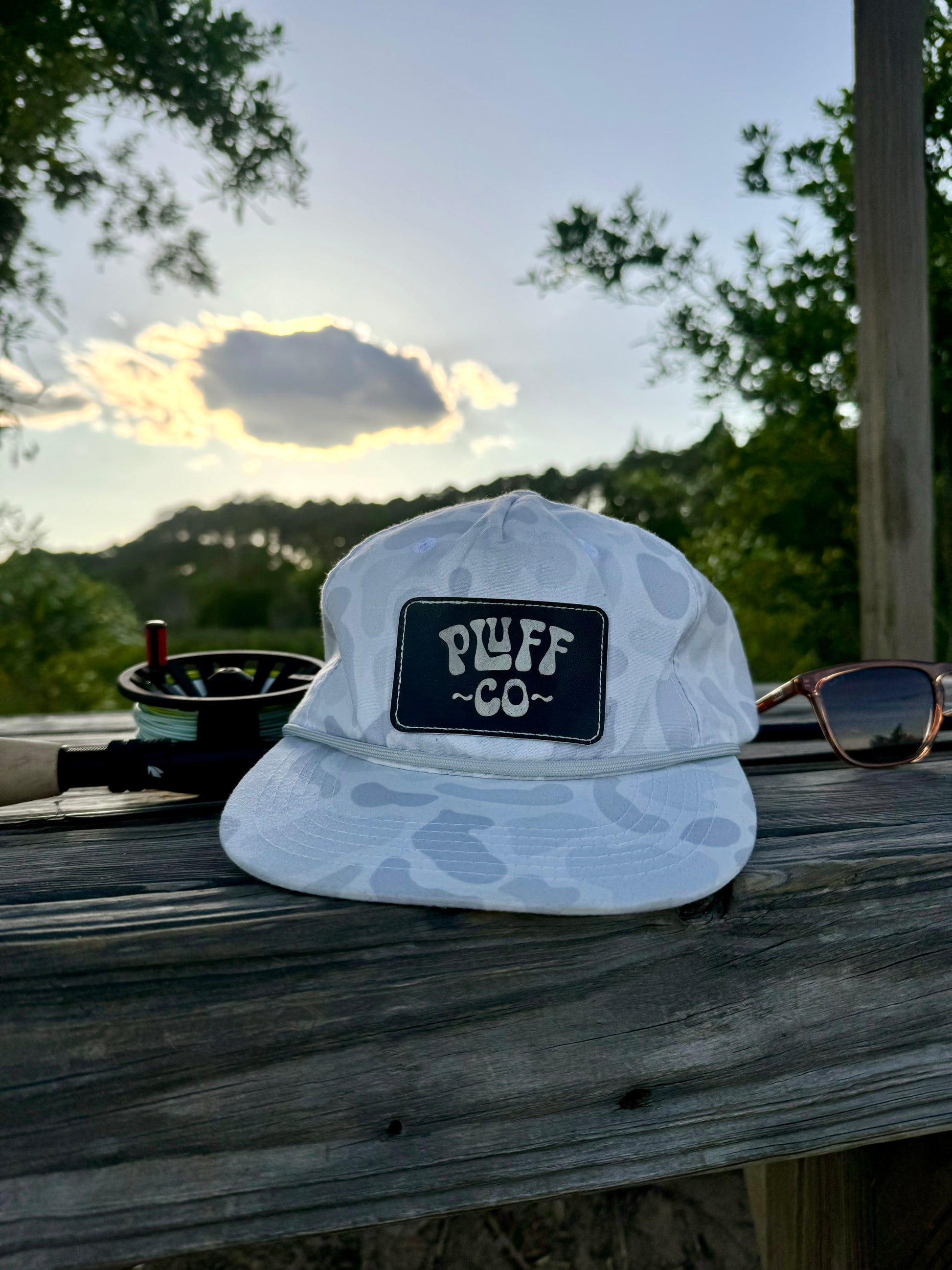 White pluff co camo hat