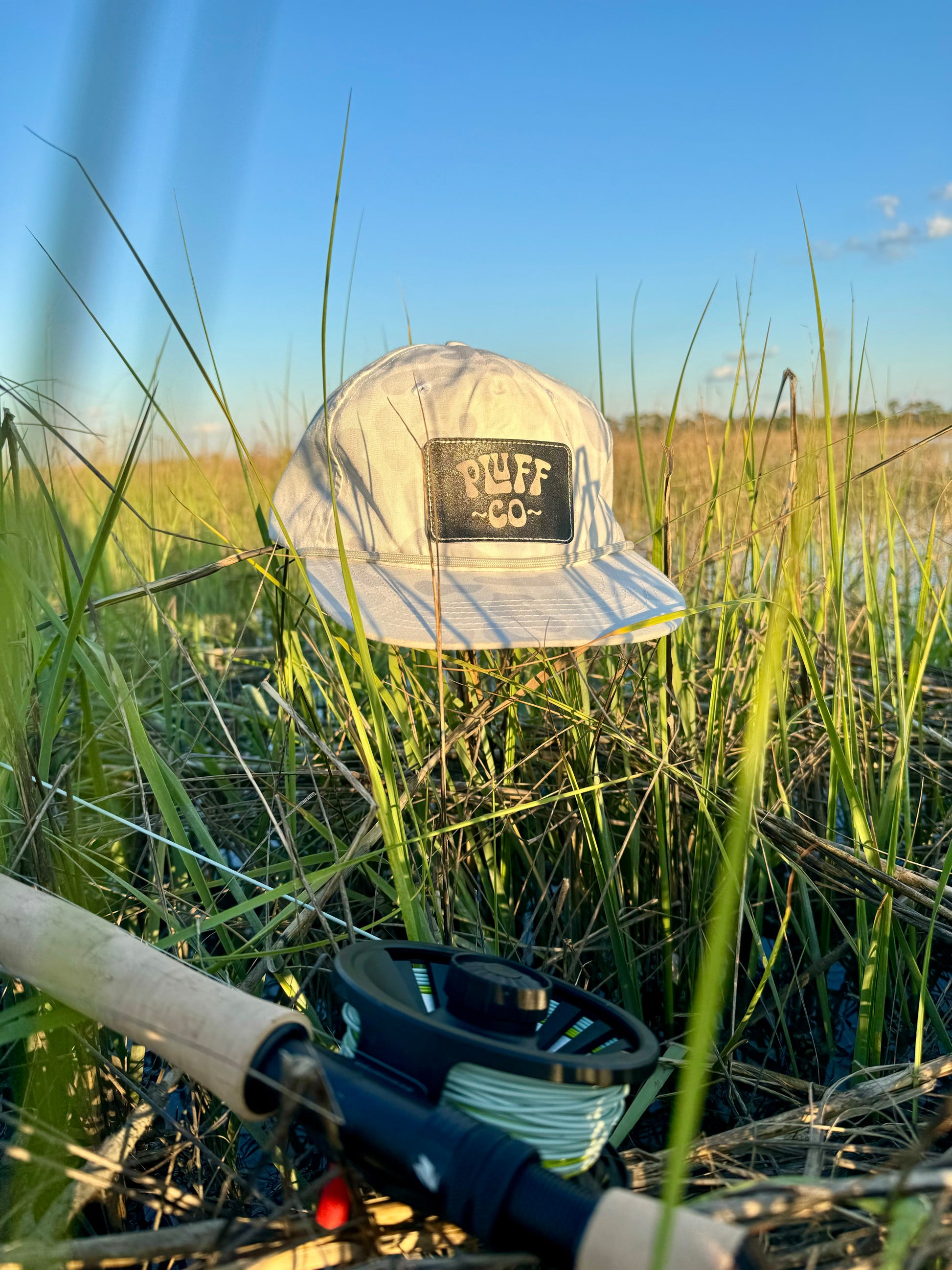 White pluff co camo hat