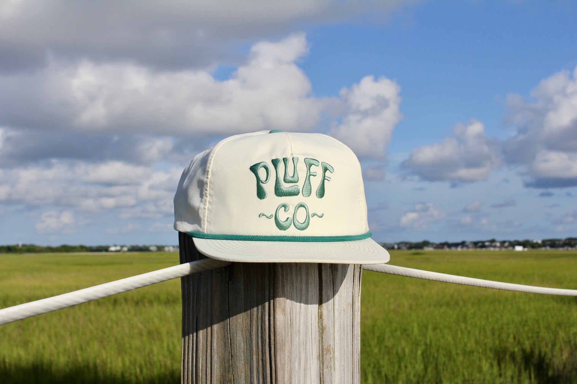 Green and tan pluff co hat